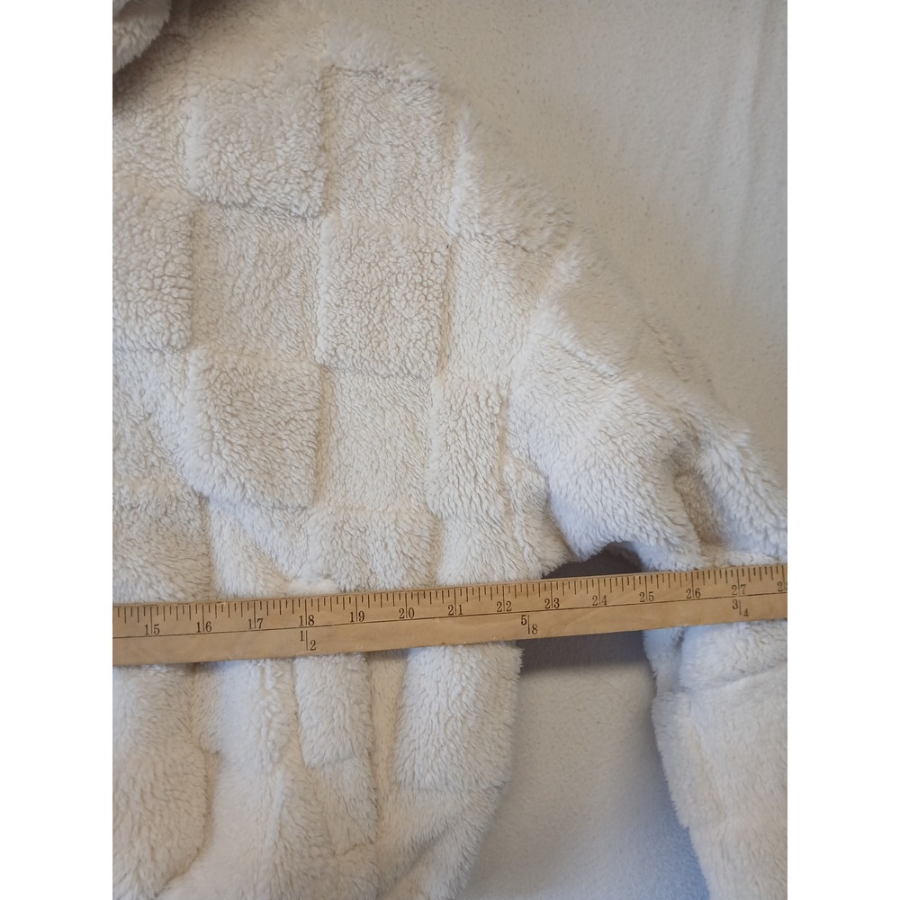 Fuzzy cozy checkered american eagle cropped hoodie 1/2 zip plush lounge cream - Picture 4 of 9